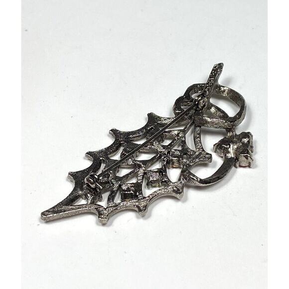 BEATRIX Brooch Pin Leaf Designer Gunmetal Tone Rhinestones Vintage - Picture 8 of 8